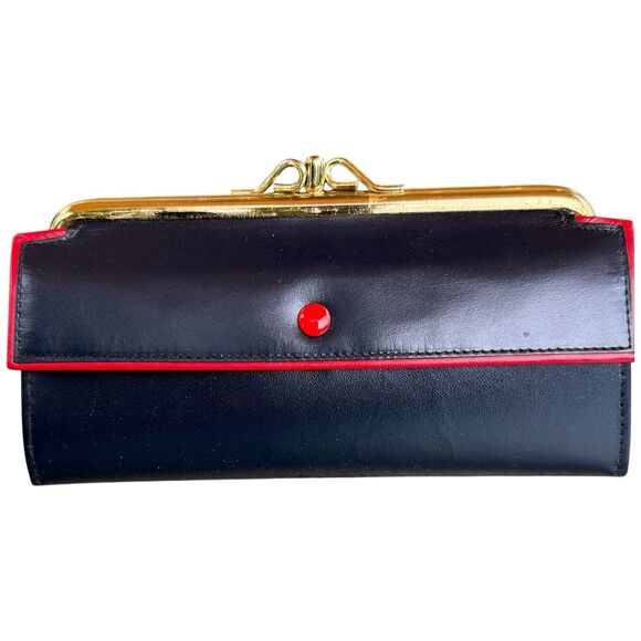 Vtg Leather Wallet Coin Purse Navy Blue Red Trim NOS 60s 70s Belle Brummel NOS - Picture 6 of 16